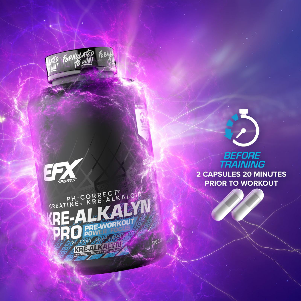 EFX Sports Kre-Alkalyn Pro créatine monohydrate en main