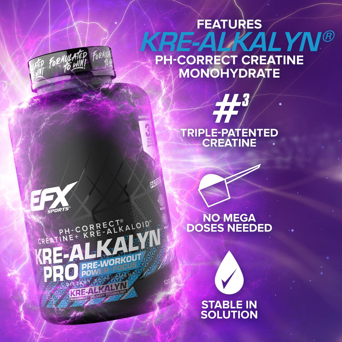 EFX Sports Kre-Alkalyn Pro créatine monohydrate vue de côté