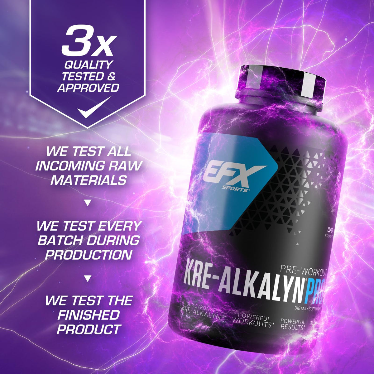 EFX Sports Kre-Alkalyn Pro montrant la taille des capsules