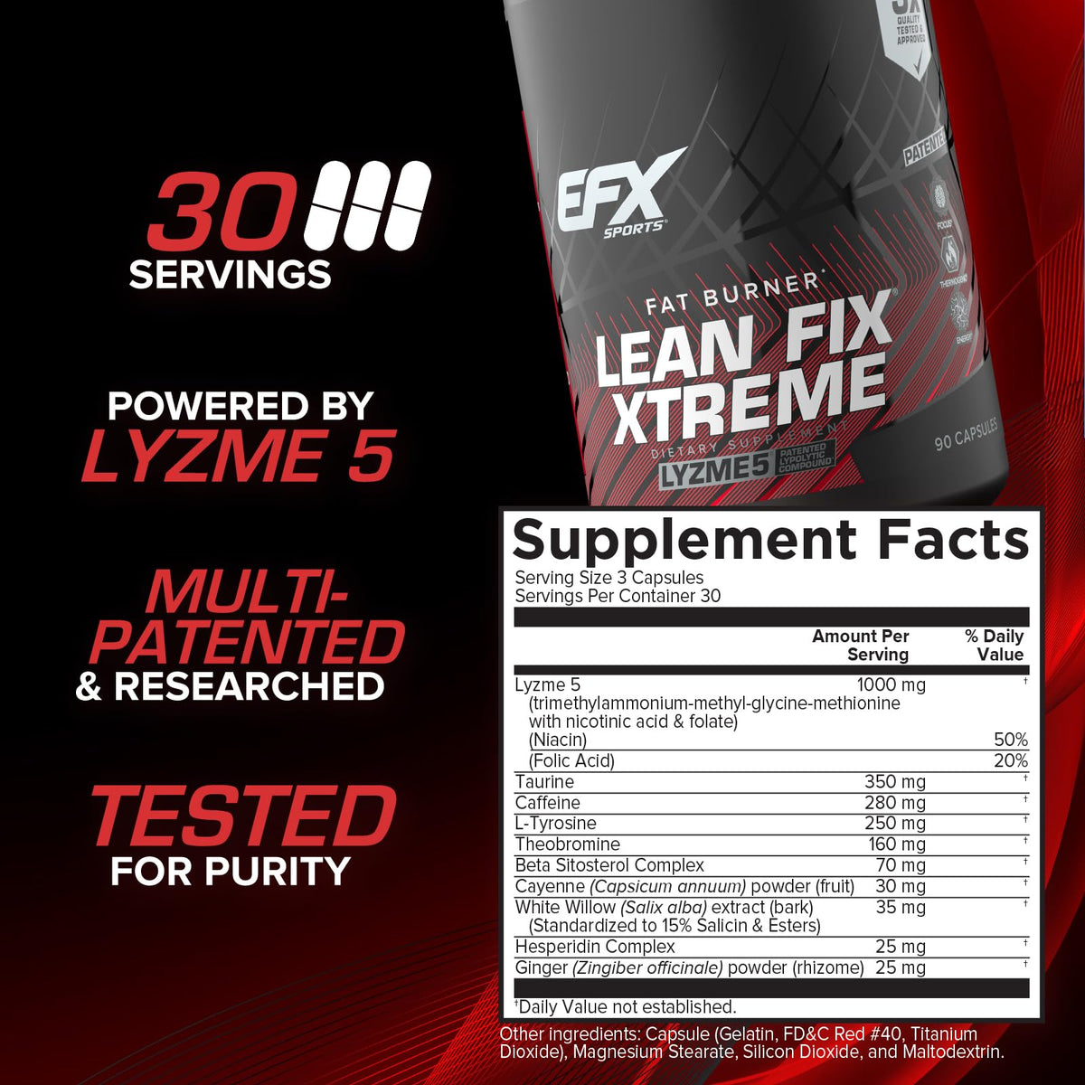 EFX Sports Lean Fix Xtreme flacon ouvert avec capsules visibles