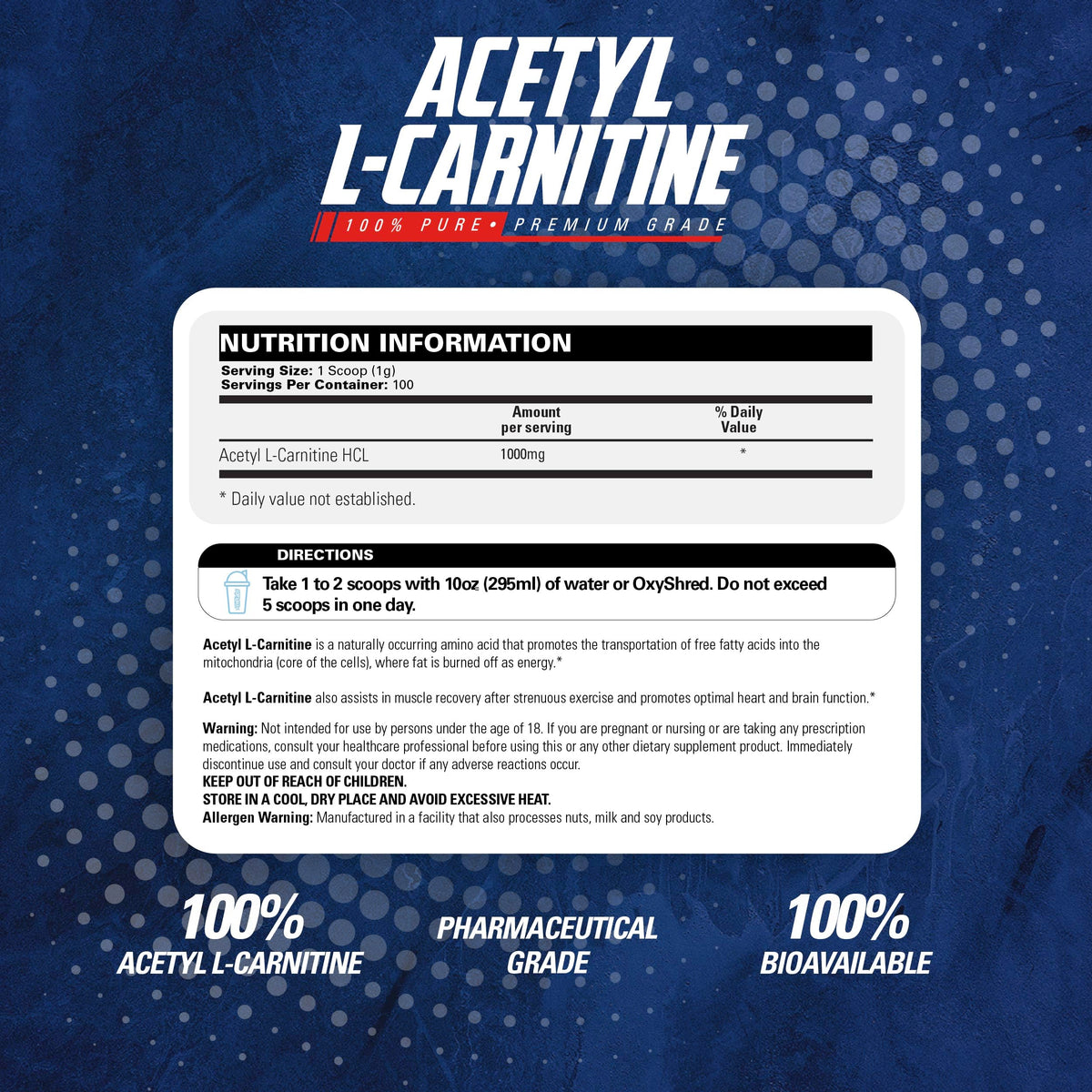 EHP Labs Acetyl L Carnitine Poudre 100 Servings 168g avec cuillère