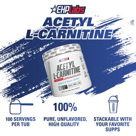 EHP Labs Acetyl L Carnitine Poudre 100 Servings 168g sur un plan de travail