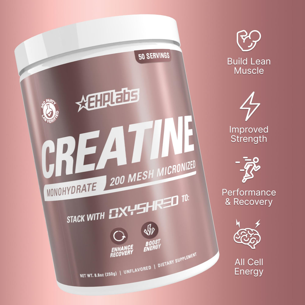EHP Labs CREA-8 Poudre de Créatine Monohydrate 358g sur une table