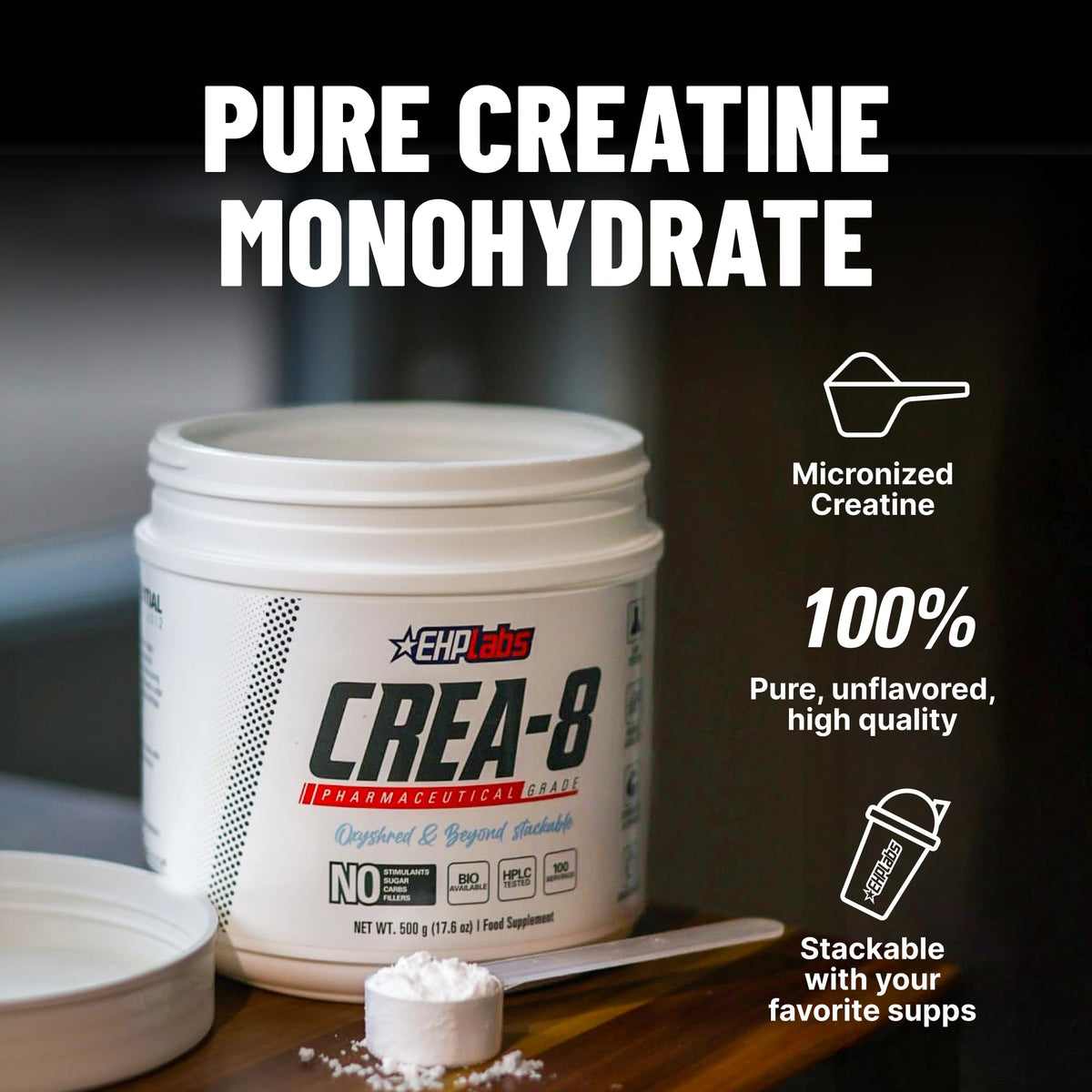 EHP Labs CREA-8 Poudre de Créatine Monohydrate texture micronisée