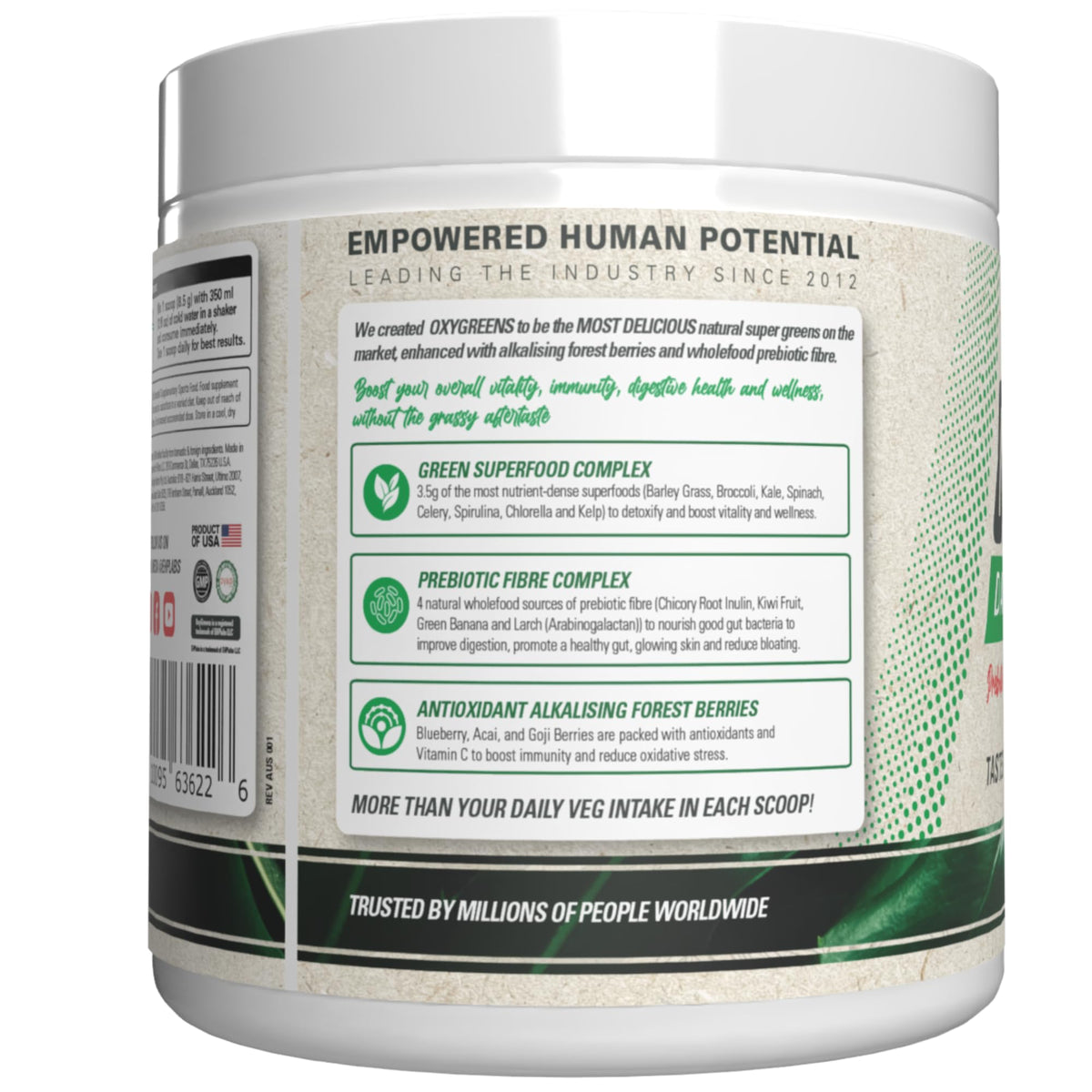 EHP Labs OxyGreens Poudre de Super Aliments 15 Portions sur une table