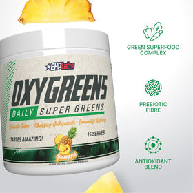 EHP Labs OxyGreens Poudre de Super Aliments 200g Ananas en préparation de smoothie