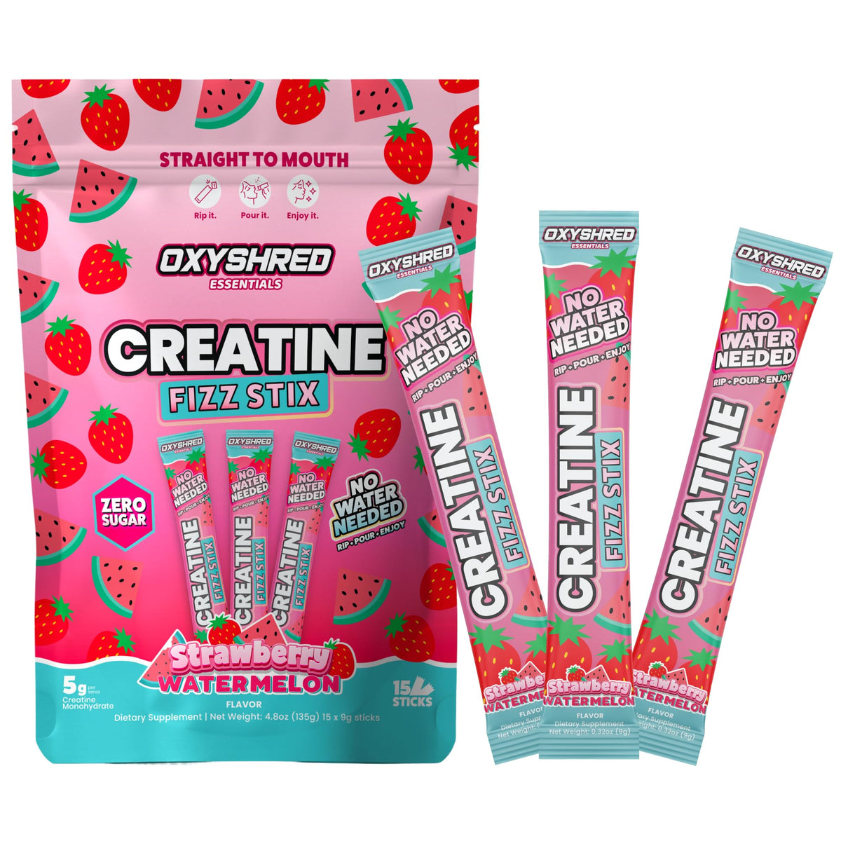EHP Labs OxyShred Fizz Sticks créatine fraise pastèque avant de l'ouvrir