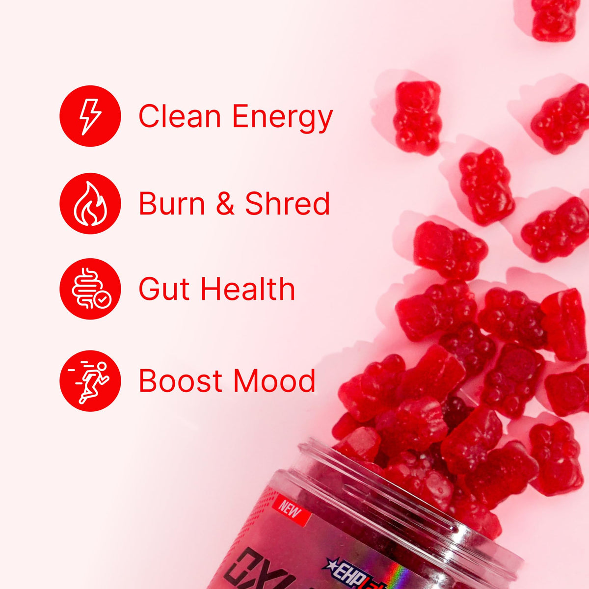 EHP Labs OxyShred Gummies avec un verre d'eau
