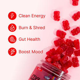 EHP Labs OxyShred Gummies avec un verre d'eau