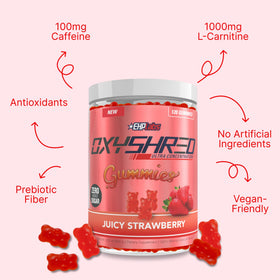 EHP Labs OxyShred Gummies en gros plan sur une cuillère