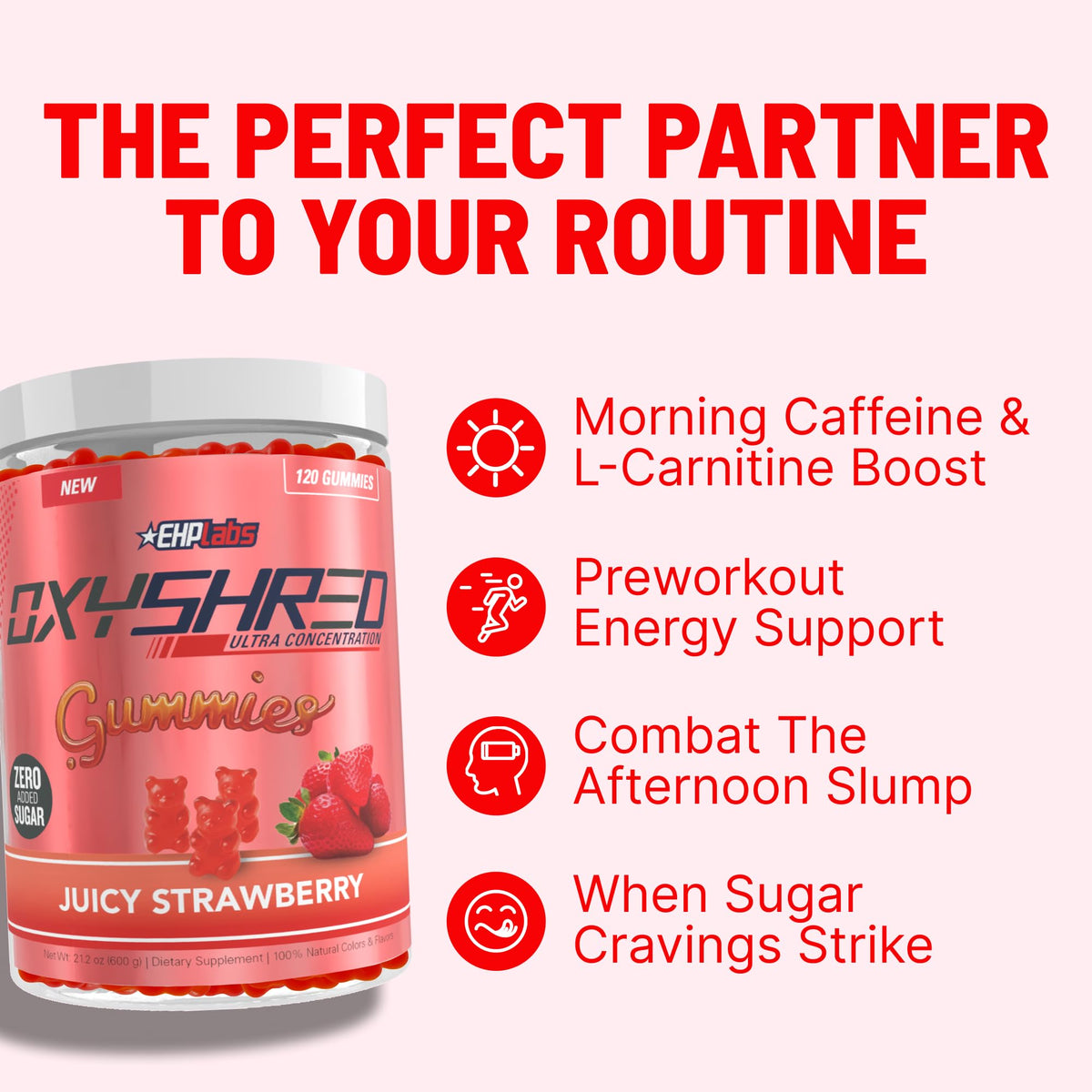 EHP Labs OxyShred Gummies sur un fond de table en bois