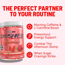 EHP Labs OxyShred Gummies sur un fond de table en bois