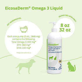 EicosaDerm Omega 3 32 oz avec un chien à côté