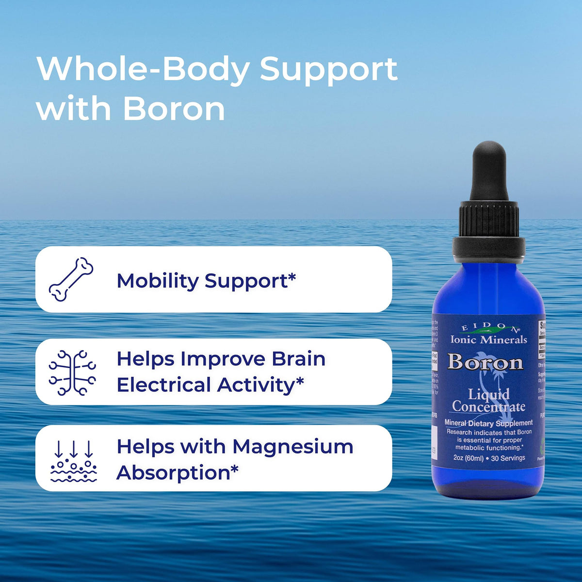 Eidon Ionic Minerals gouttes de bore liquide avec compte-gouttes