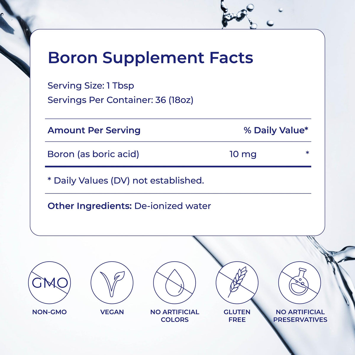Eidon Ionic Minerals gouttes de bore liquide avec étiquette visible