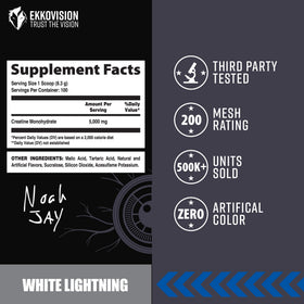 Ekkovision créatine monohydrate poudre White Lightning 930g étiquette