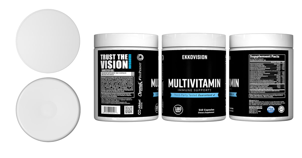 Ekkovision Multivitamine Végétale avec des capsules sur une table