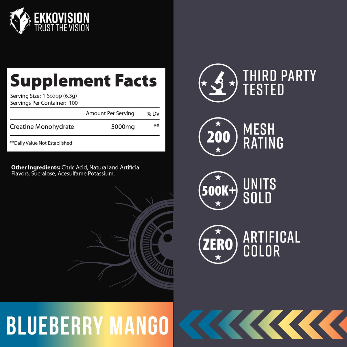 Ekkovision Poudre de Créatine Monohydrate 730g en mélange dans un verre