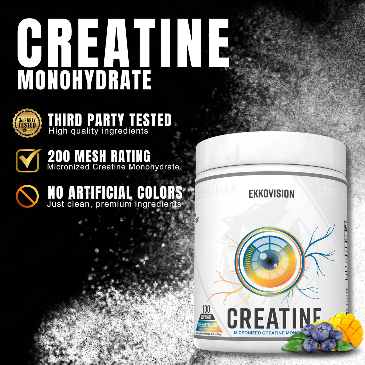 Ekkovision Poudre de Créatine Monohydrate 730g Saveur Mangue Myrtille vue arrière
