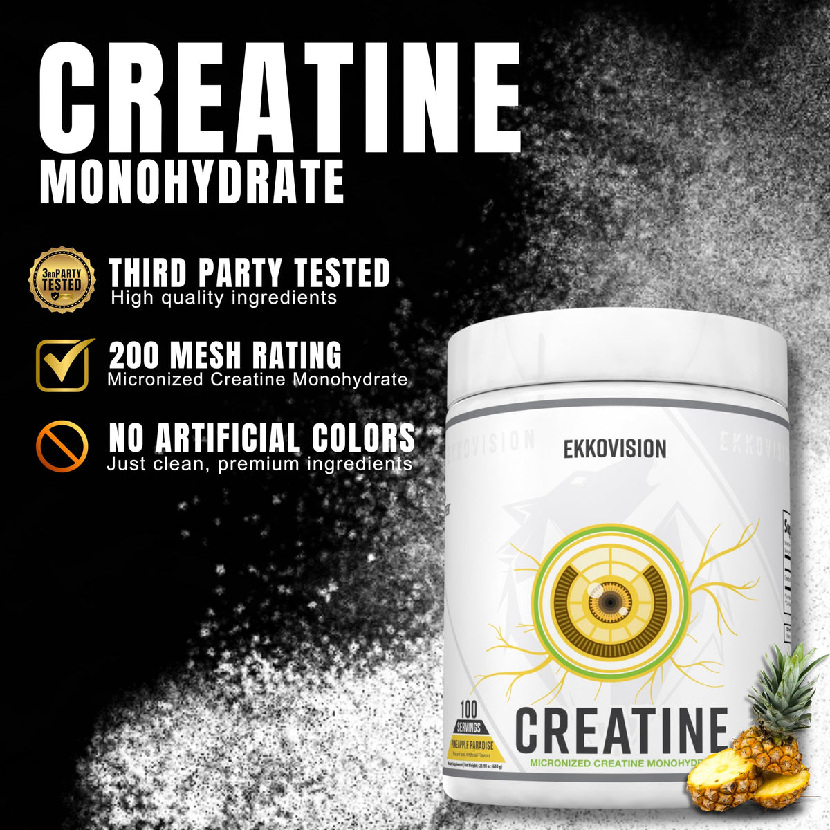 Ekkovision Poudre de Créatine Monohydrate Ananas contenant 100 portions