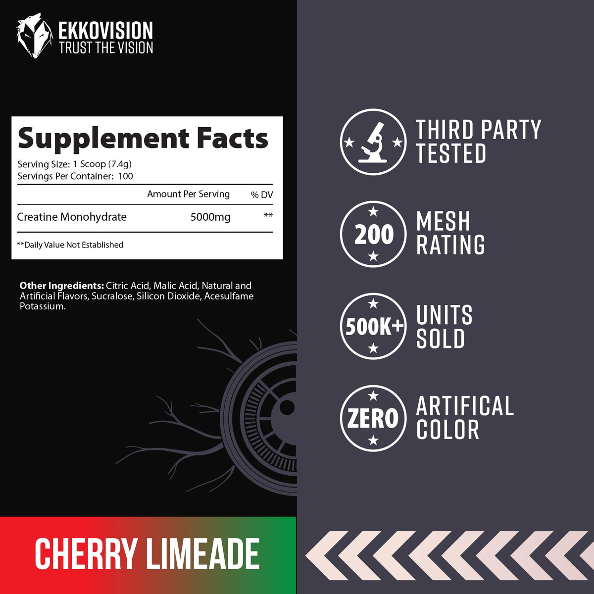 Ekkovision Poudre de Créatine Monohydrate Cerise Limeade dans un shaker