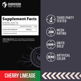 Ekkovision Poudre de Créatine Monohydrate Cerise Limeade dans un shaker