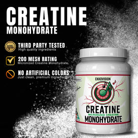 Ekkovision Poudre de Créatine Monohydrate, contenant ouvert avec poudre
