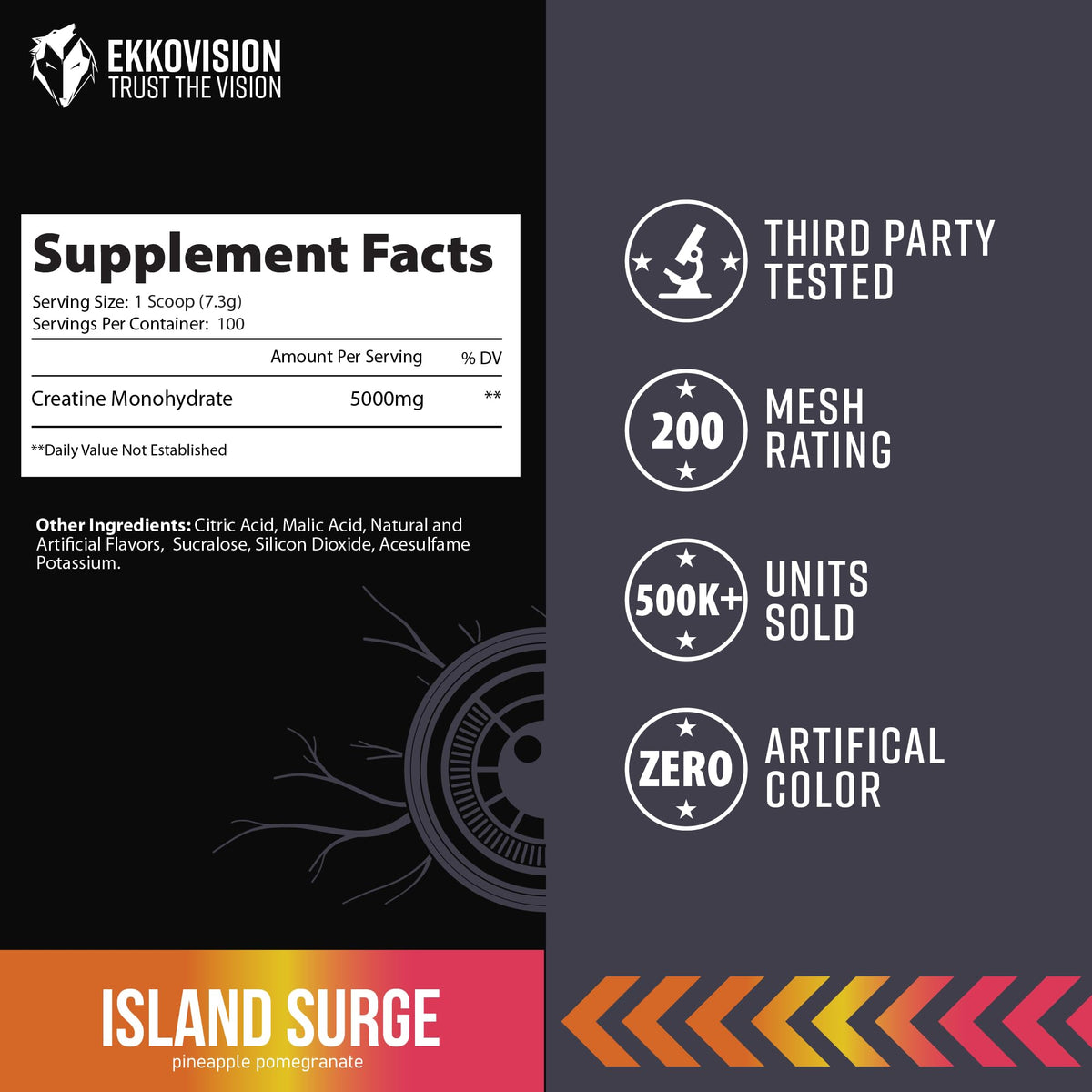 Ekkovision Poudre de Créatine Monohydrate Island Surge avec fruits tropicaux