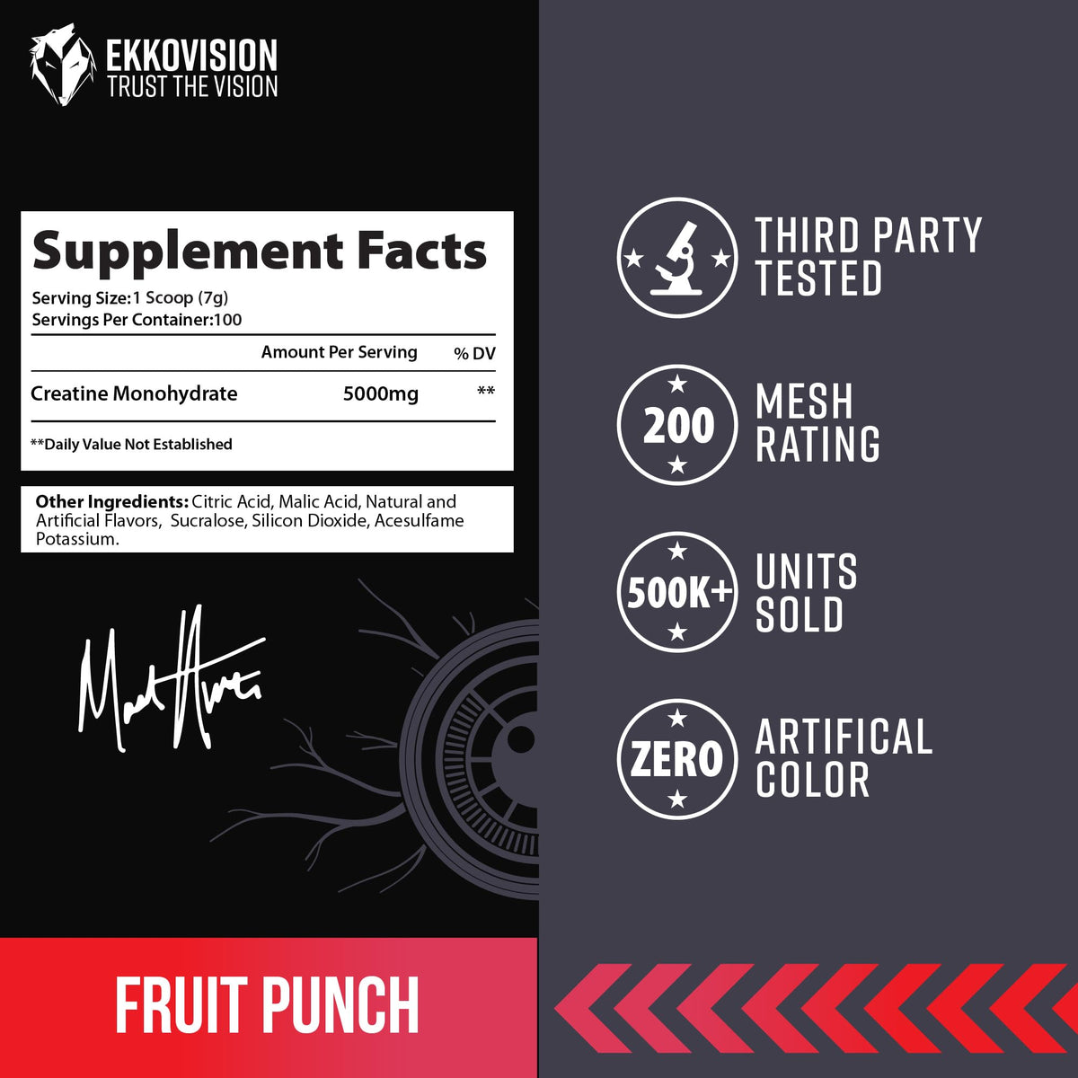 Ekkovision Poudre de Créatine Monohydrate Non Aromatisée contenant ouvert