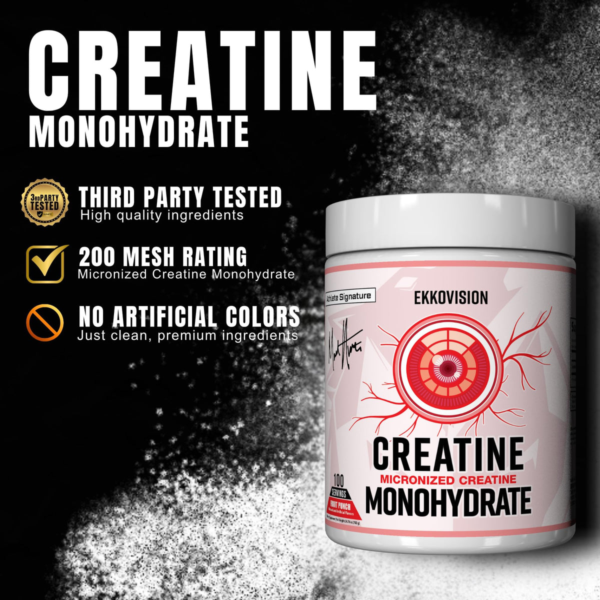 Ekkovision Poudre de Créatine Monohydrate Non Aromatisée dans un verre d'eau