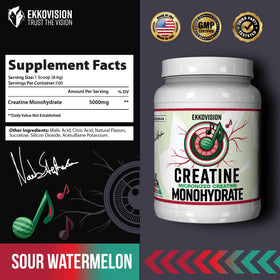 Ekkovision Poudre de Créatine Monohydrate, vue de l'arrière avec informations nutritionnelles