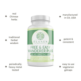 Elanden Naturals Jia Wei Xiao Yao San 100 g sur une table avec des plantes