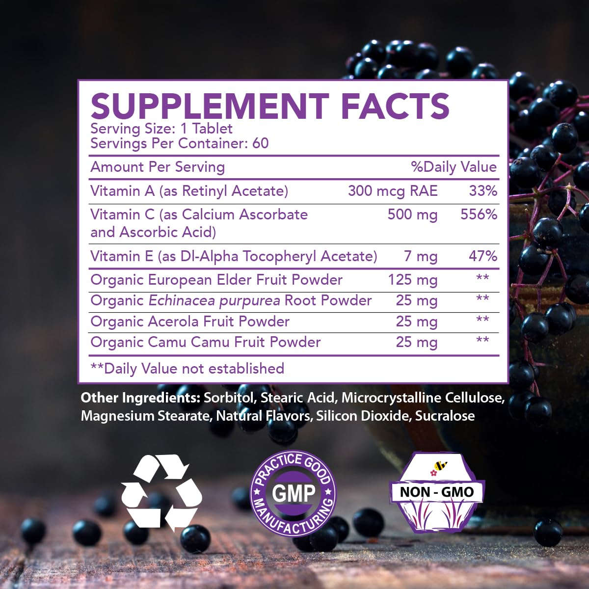 Elderberry Queen Vitamine C 500mg comprimés à croquer - vue de côté
