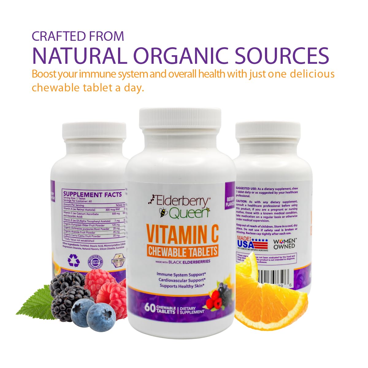 Elderberry Queen Vitamine C 500mg - comprimés sur une table