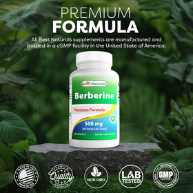 Éléments naturels autour du flacon de Berbérine 500mg