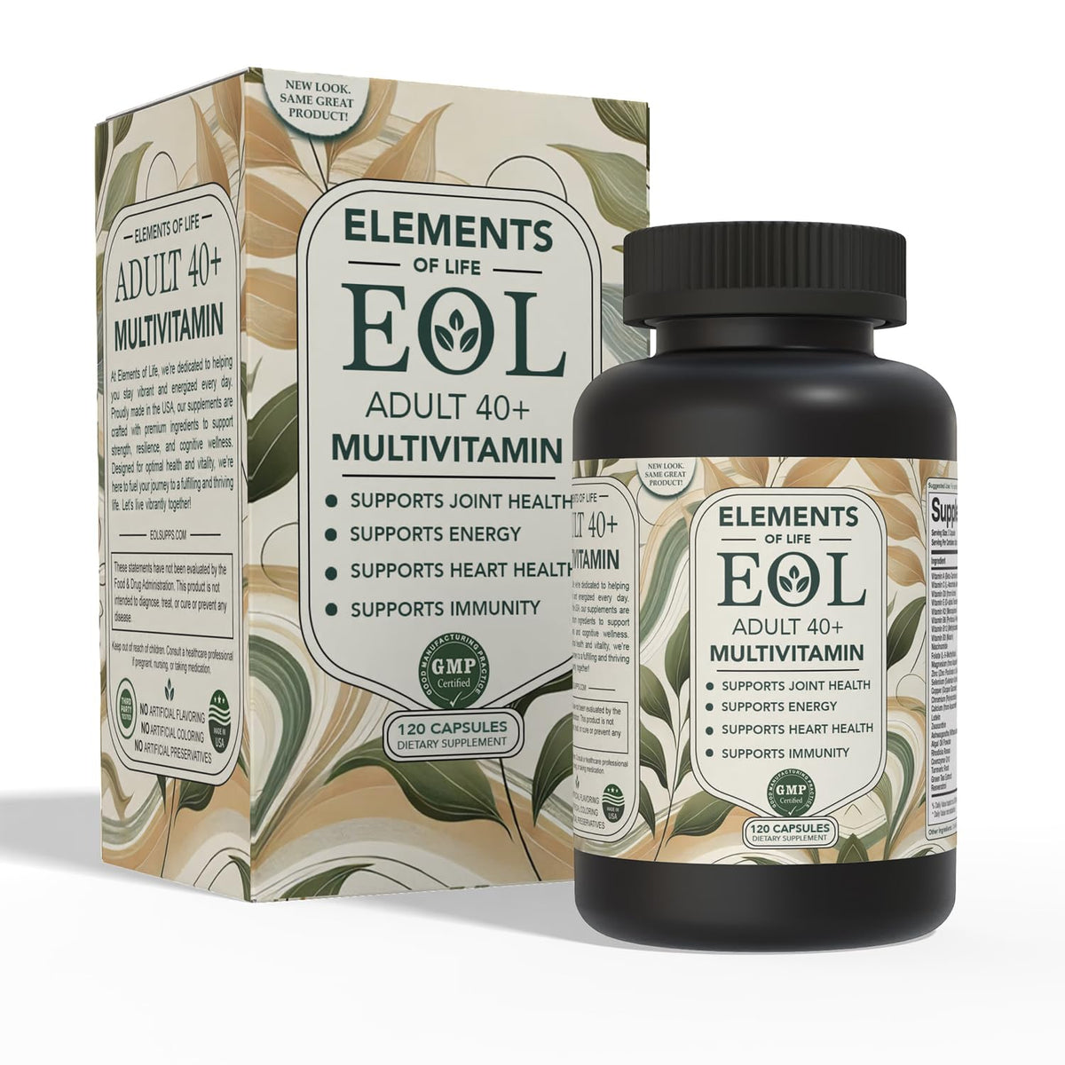 Elements of LIfe Multivitamines 40+ Capsules Vegan 120 front view