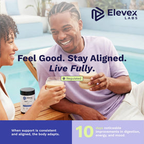 Elevex Labs complément alimentaire en poudre avec étiquette détaillant les ingrédients