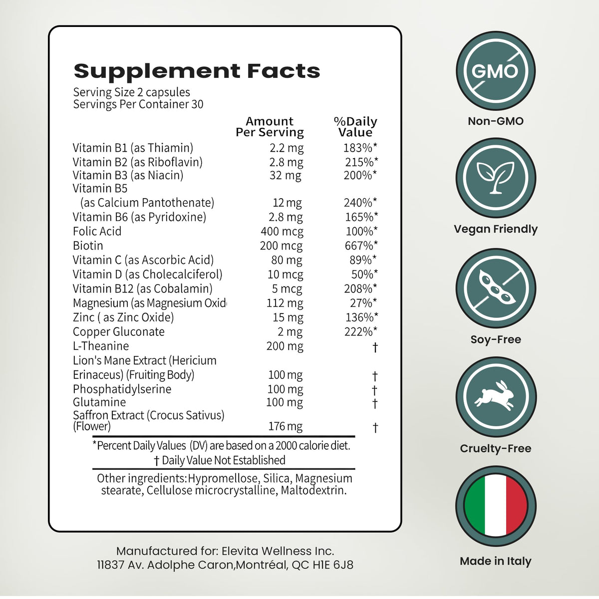 ELEVITA WELLNESS Complément Alimentaire Focus 59g avec d'autres suppléments
