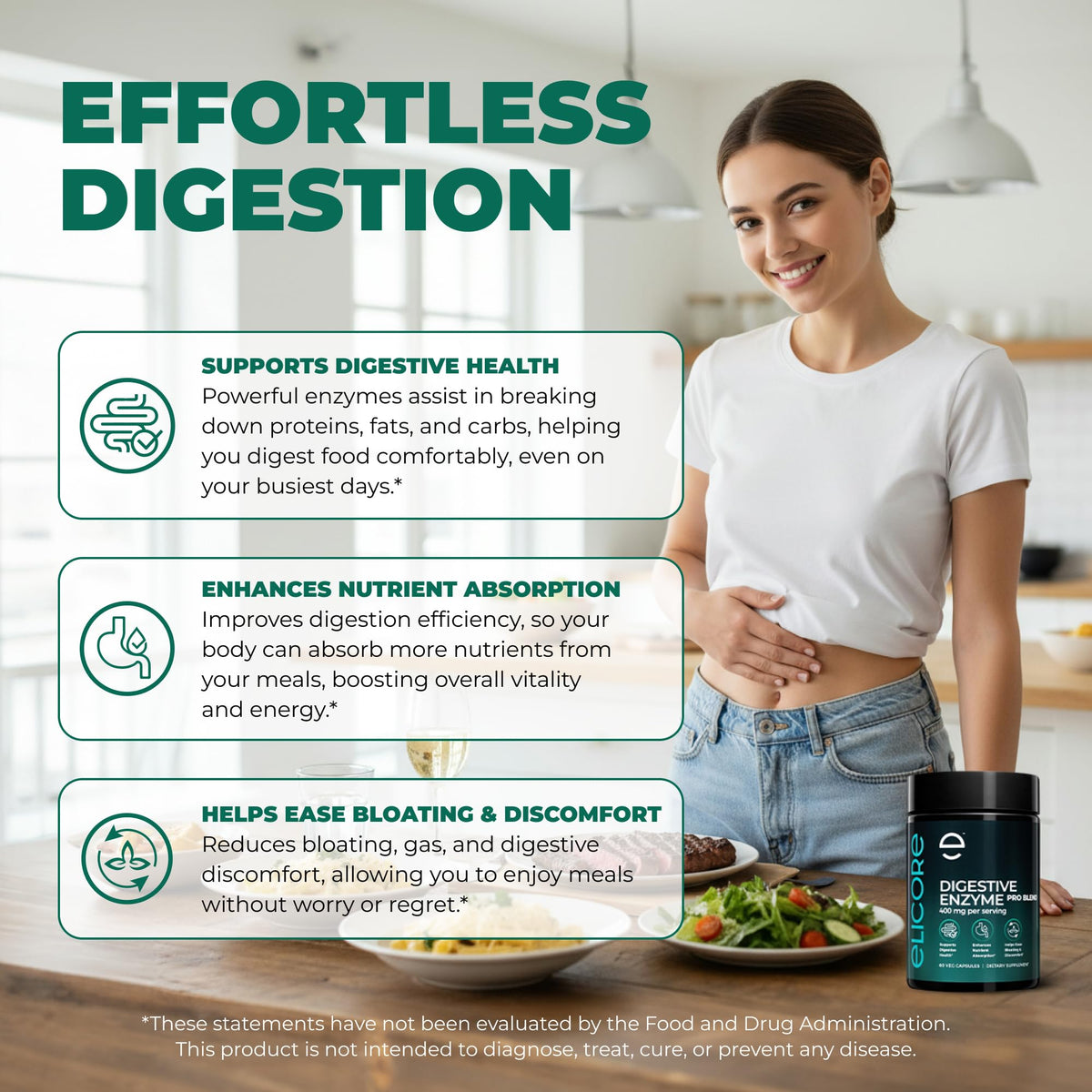 ELICORE Complément Alimentaire Enzymes daily 60 Capsules Végétales vue arrière