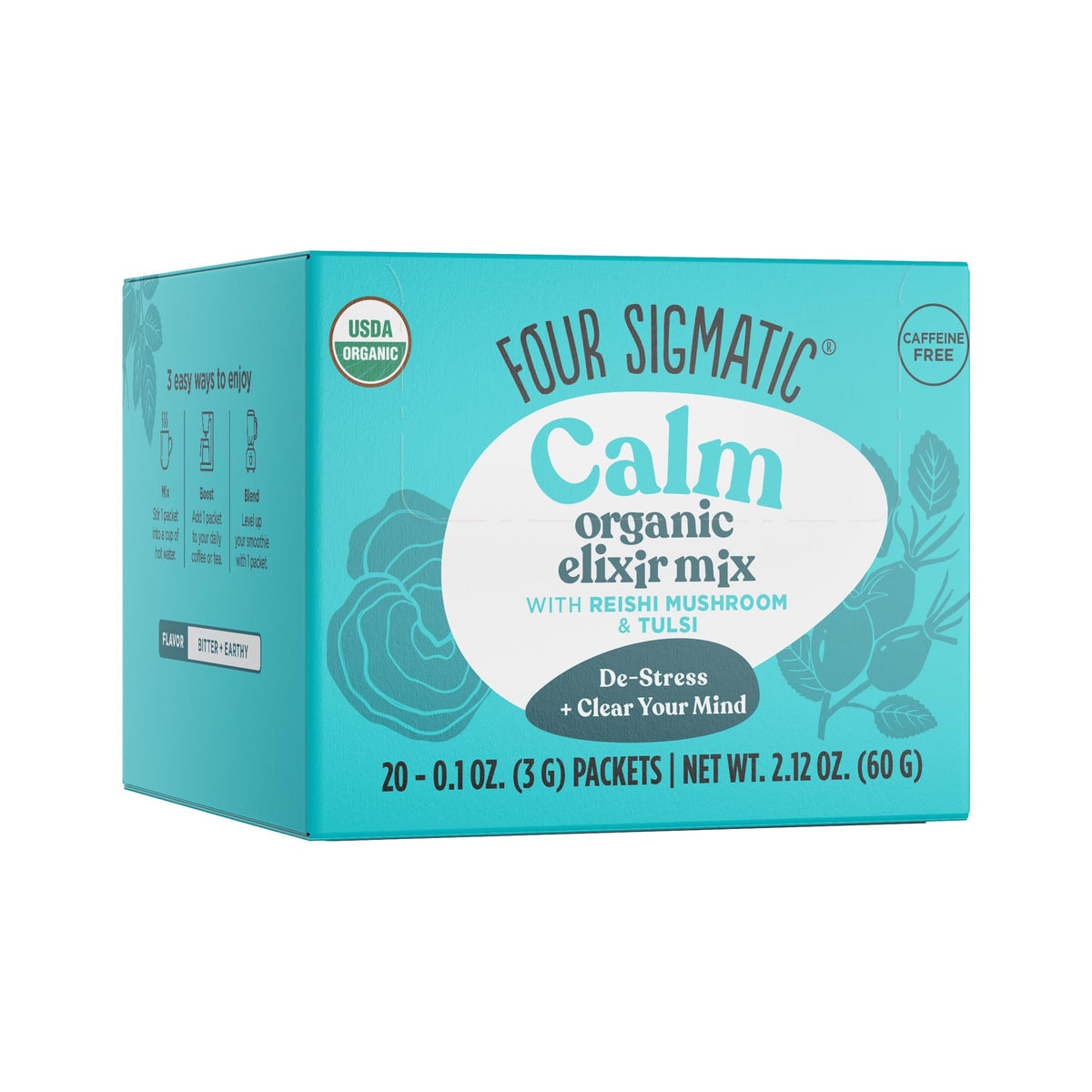 Elixir de Champignon Reishi Four Sigma Foods sachets devant un fond blanc