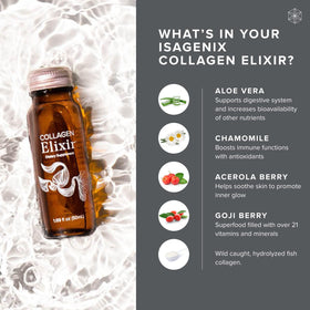 Élixir de Collagène Marin Isagenix, ingrédients principaux affichés