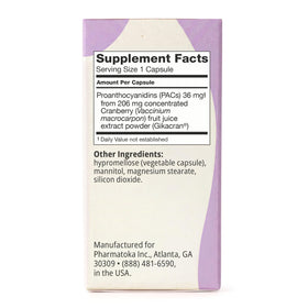 ellura cranberry 36mg PACs capsules sur fond blanc