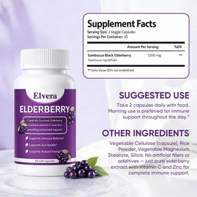 ELVERA Complément Alimentaire Sureau 1200mg, emballage et capsules