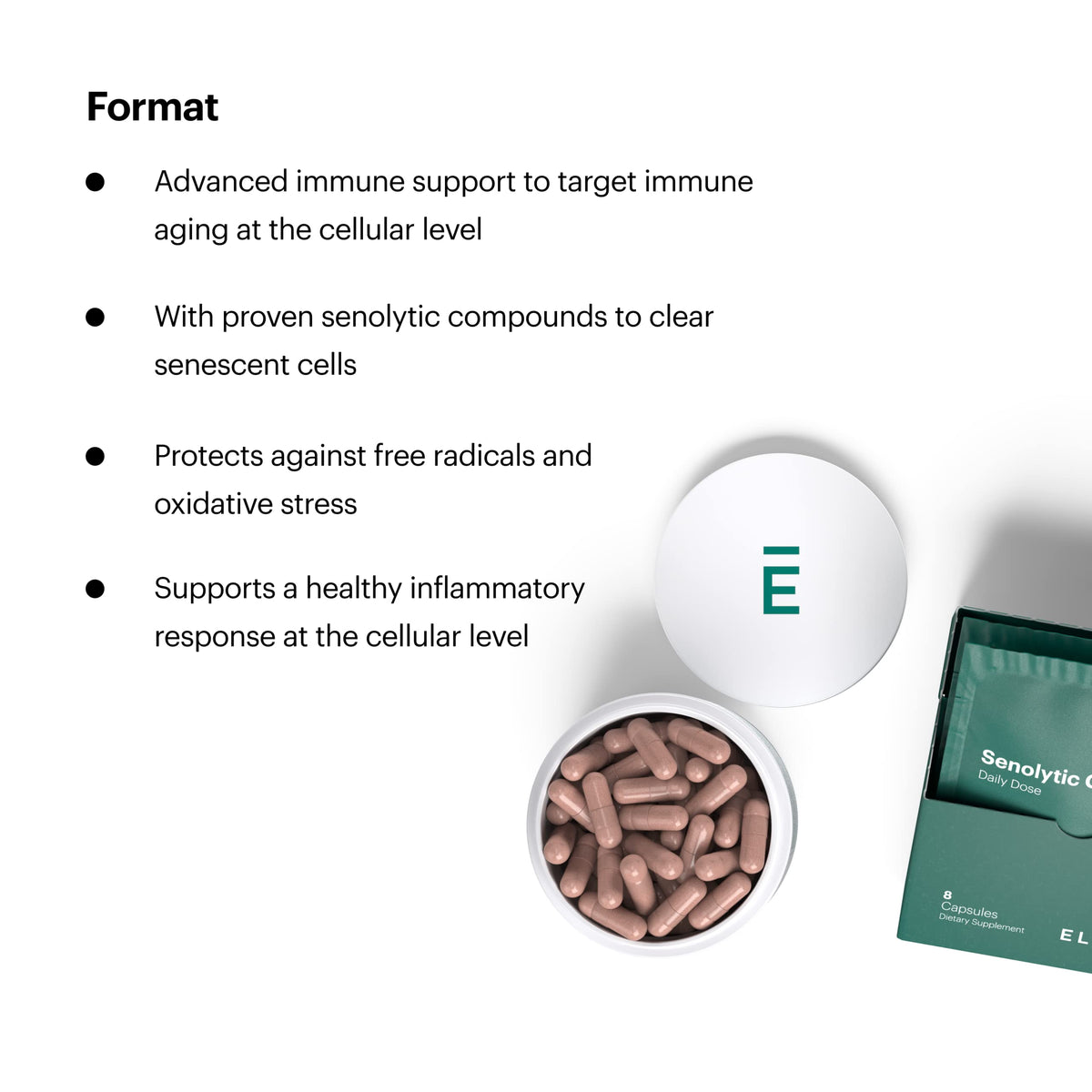 ELYSIUM Format complément alimentaire 60 capsules ouvertes montrant les capsules