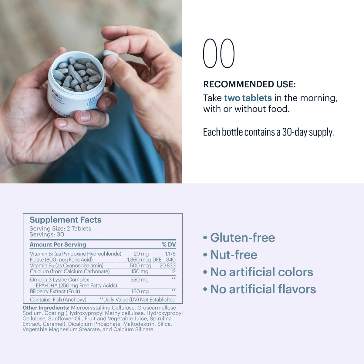 ELYSIUM Matter emballage de 30 portions sur fond blanc