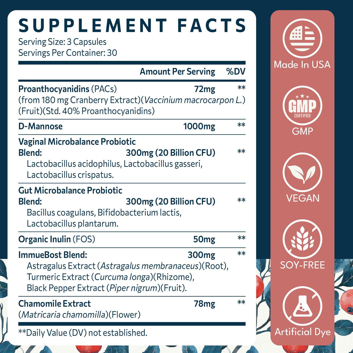 Elystrixionis Complément Alimentaire Cranberry 72mg PAC - gélules sur une table