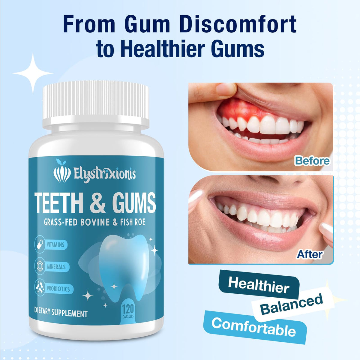 Elystrixionis Gum Restore sur un fond de marbre élégant