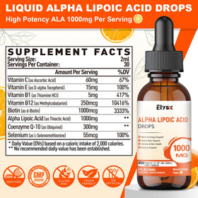 Elysx Alpha Lipoic Acid gouttes liquides 1000mg flacon arrière