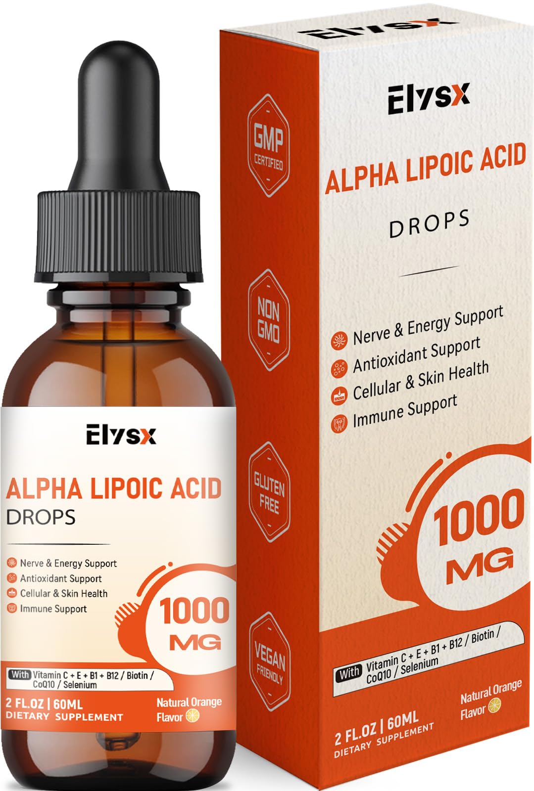 Elysx Alpha Lipoic Acid gouttes liquides 1000mg flacon avant