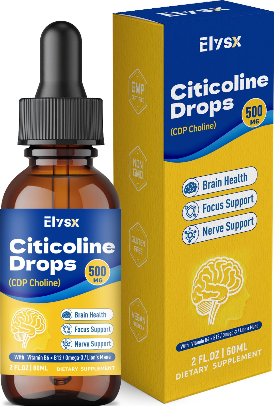 Elysx Citicoline 500mg flacon avant avec étiquette mangue